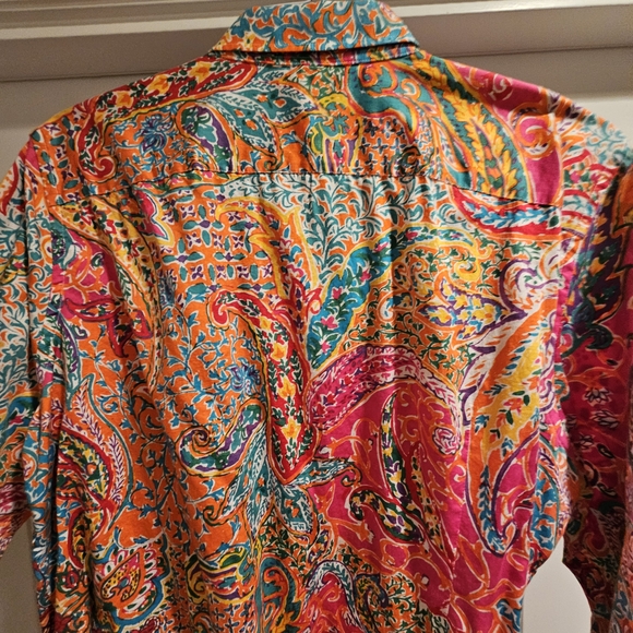 Lauren Ralph Lauren Vibrant Orange and Teal Paisley Blouse - Picture 5 of 7